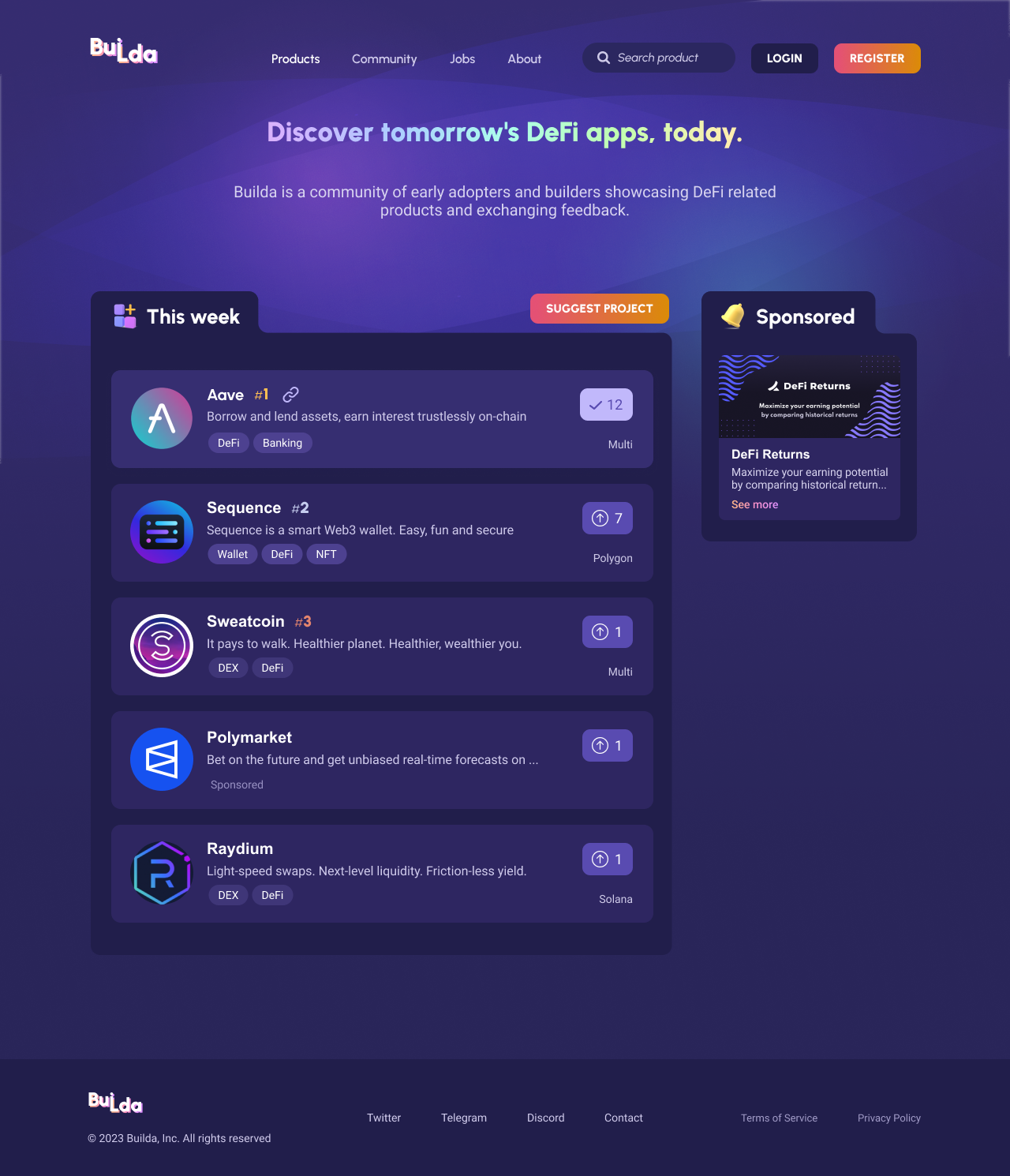 First version of Builda, a community-led list of DeFi products