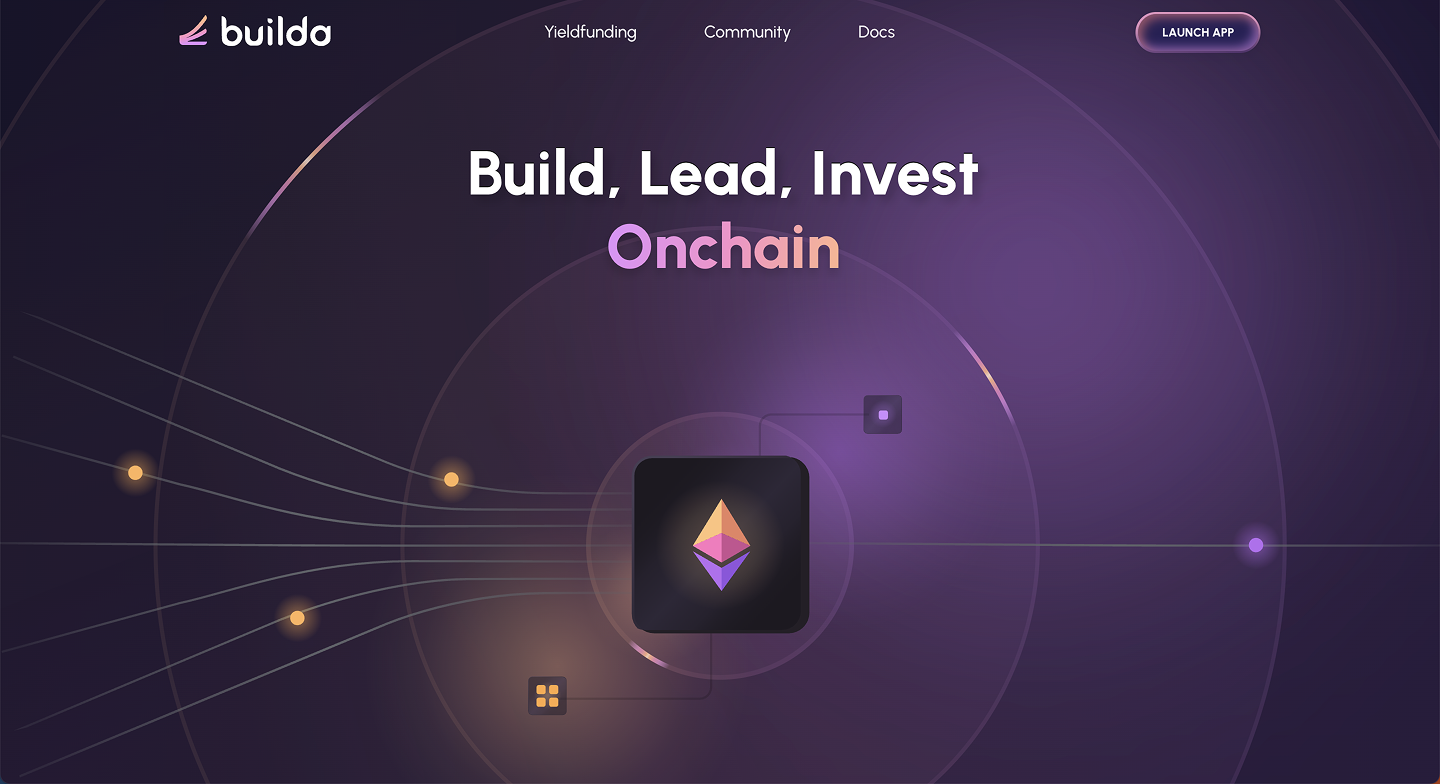 Builda website homepage with the promise Build, Lead, Invest Onchain