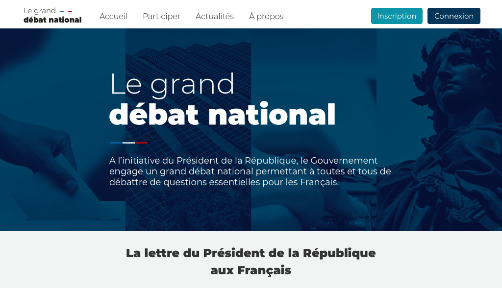 Homepage of the Grand Débat National consultation platform