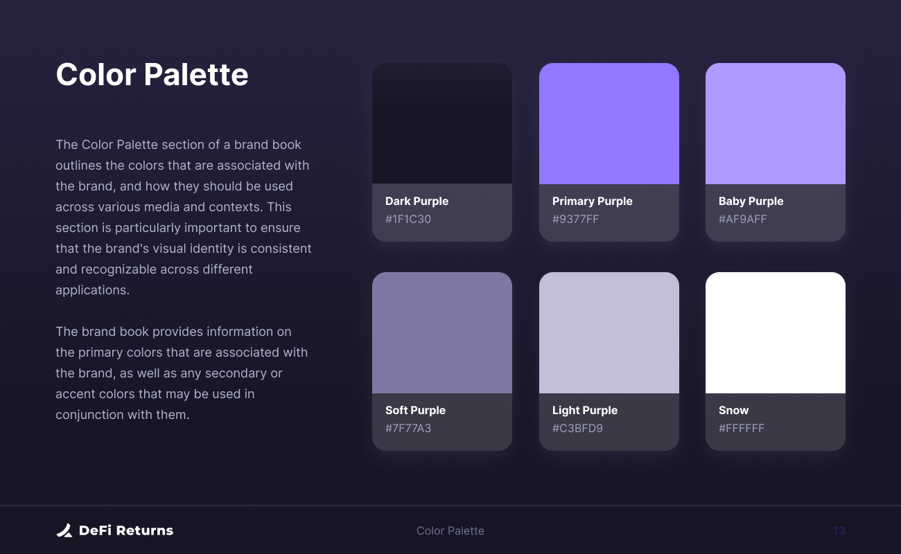 DeFi Returns brand color palette