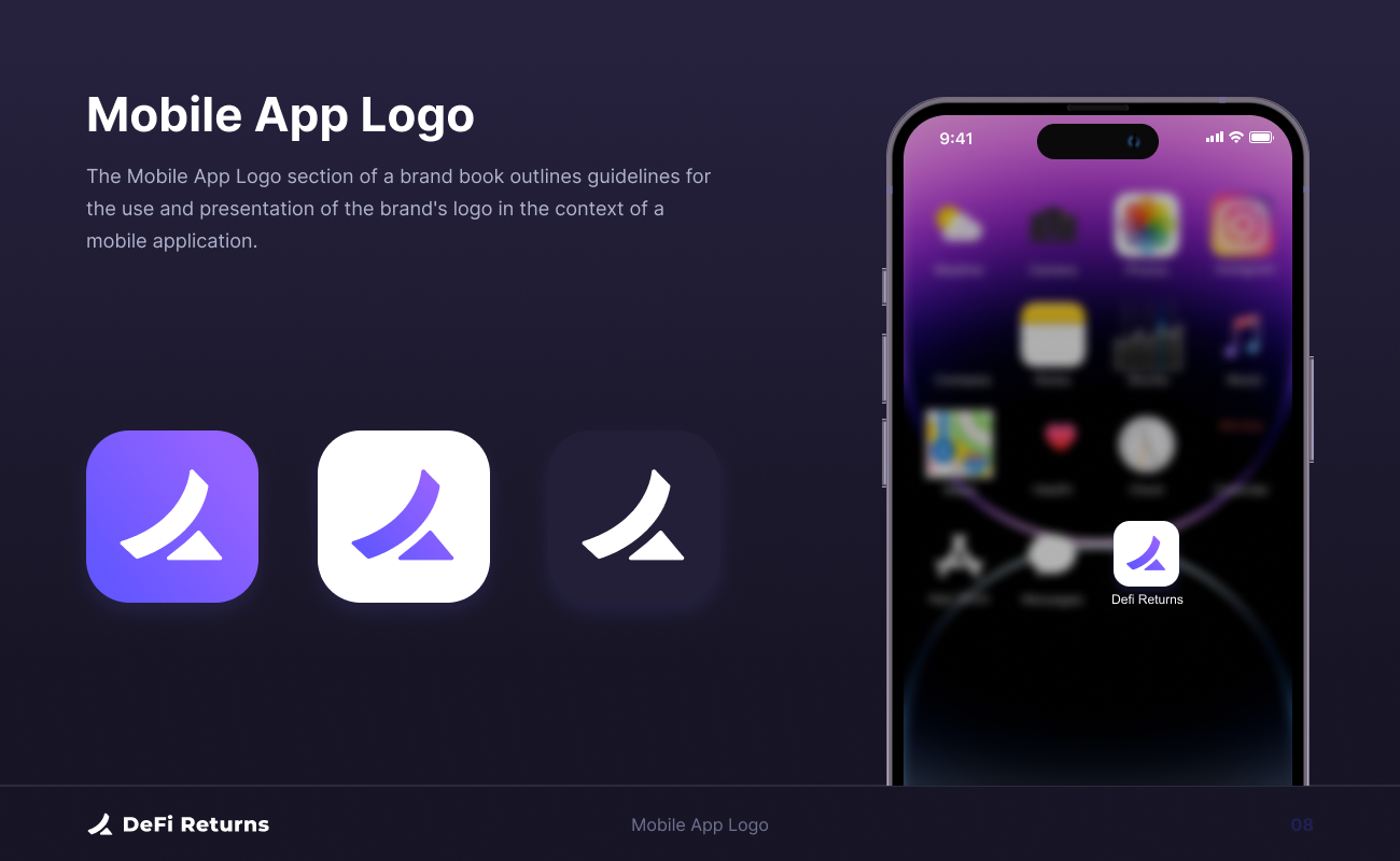 DeFi Returns mobile application icon variations