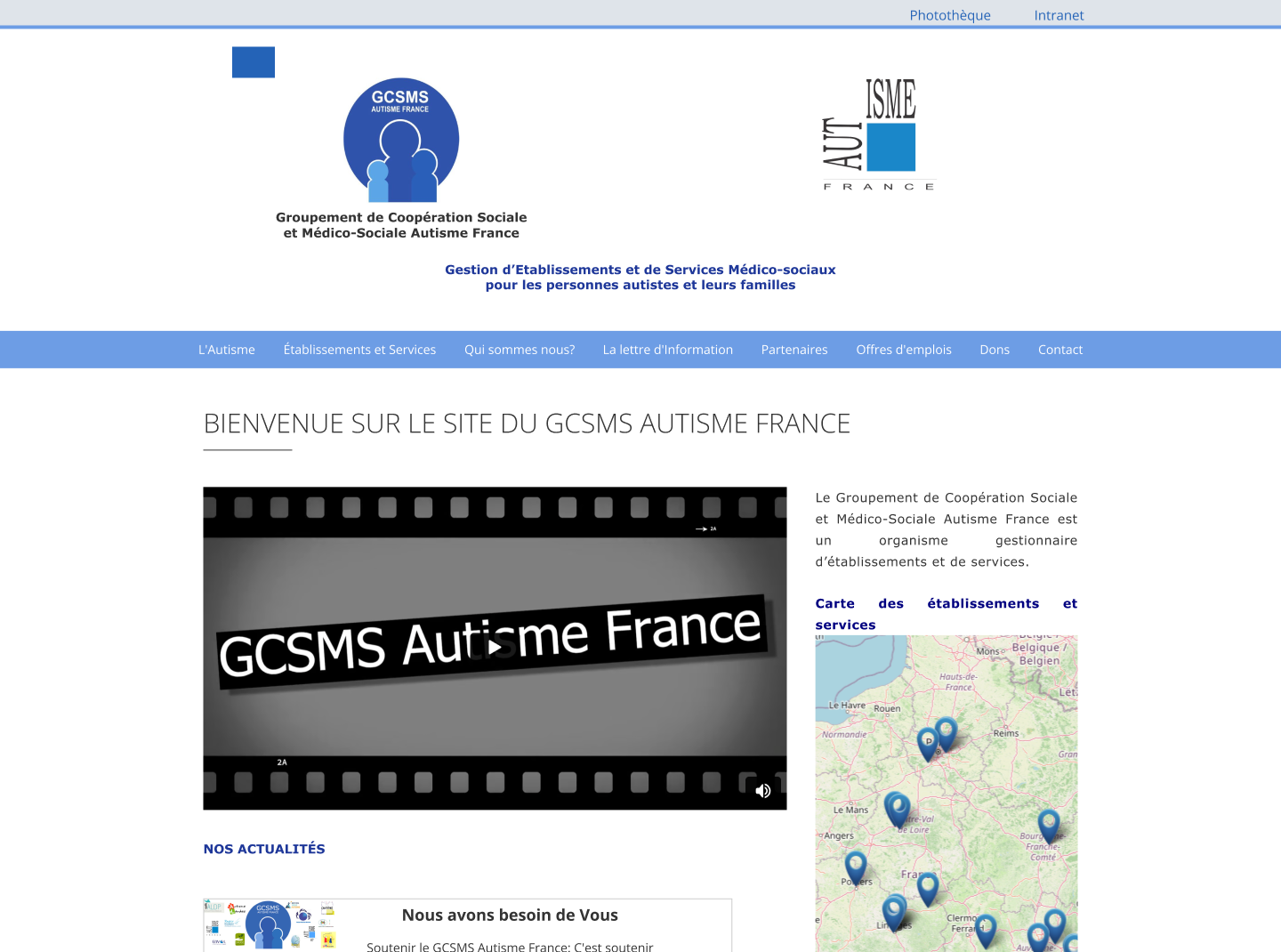 Original Groupement Autisme France website homepage