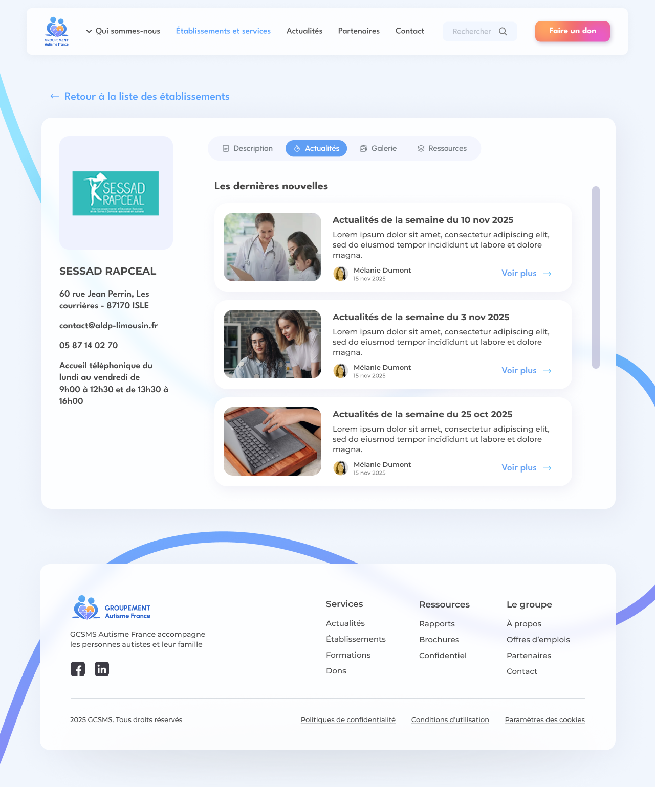 Organisation profile with news and resources