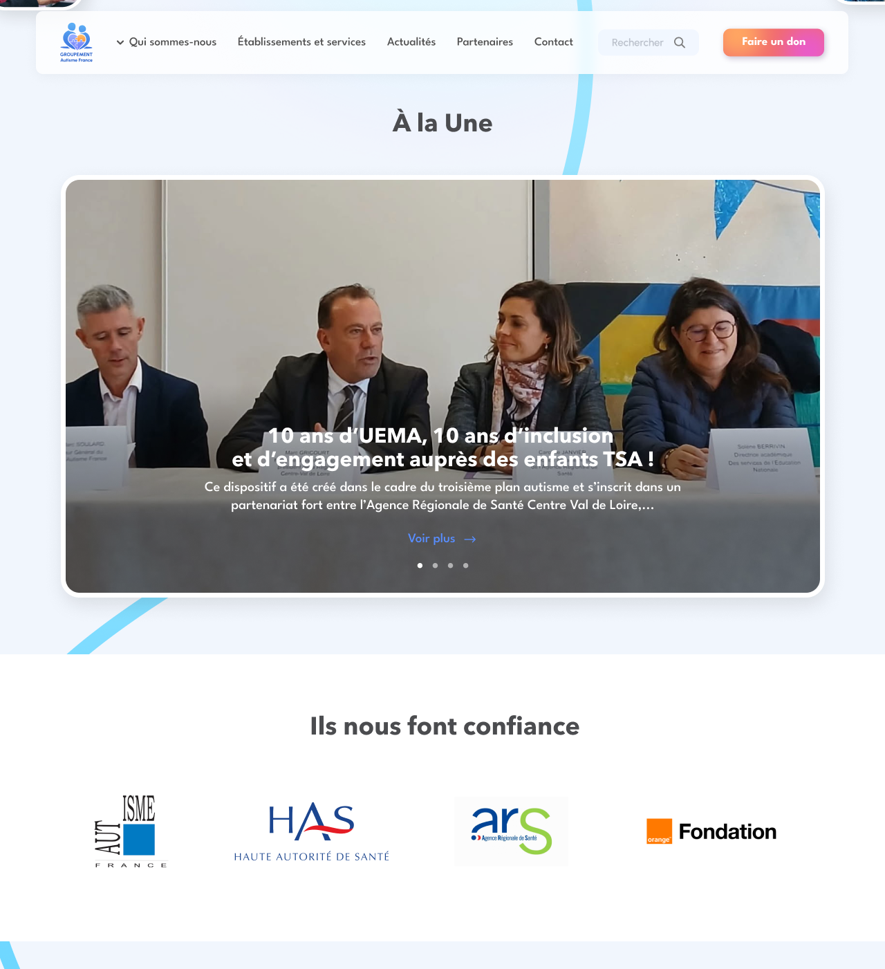 News page of the new Groupement Autisme France website