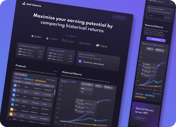 DeFi Returns interface comparing historical protocol returns
