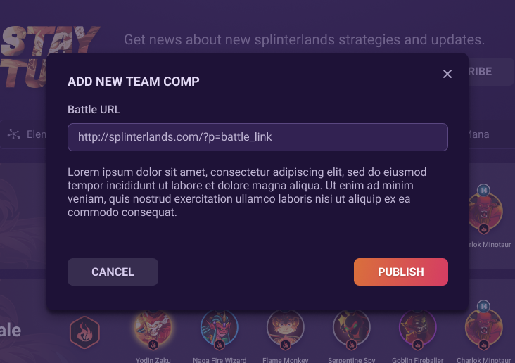 Dialog for adding a team composition from a battle link